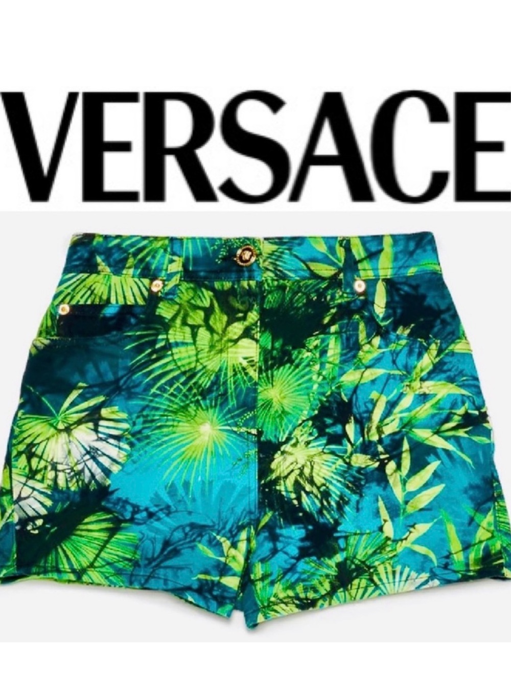 Versace Jungle Print Denim Shorts